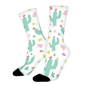 Cactus In Bloom Women Printed Crew Socks Funny Funky Socks Soft Polyester Novelty Gifts for Artists Men - 1 of 1