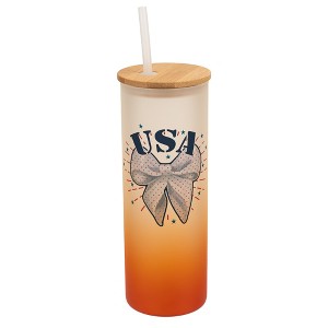Elanze Designs 25 Ounce Frosted Glass Gradient Travel Tumbler With Straw and Wooden Lid, USA Bow Orange - 1 of 1