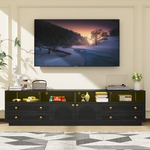 Buenhomino High Gloss TV Stand for TV up to 100" LED Television Entertainment Center Modern TV Cabinet with Storage Drawers,Black - 1 of 4
