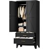 ORRD 71"H Metal Wardrobe Cabinet With 2 Drawers and Hanging Rod For Bedroom(black) - 2 of 4