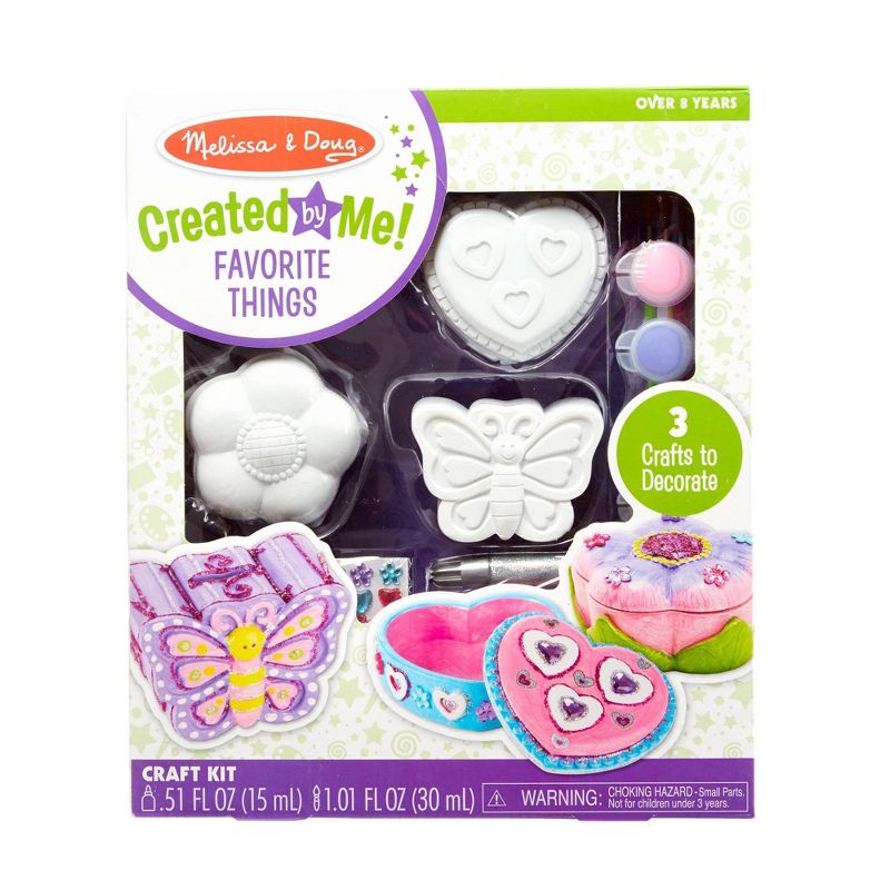 Melissa &#38; Doug Decorate-Your-Own Favorite Things Craft Kits Set:  Flower and Heart Treasure Box and Butterfly Bank, 1 of 11