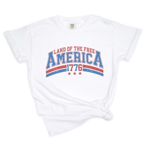 Simply Sage Market Women's Land Of The Free America Curved Short Sleeve Garment Dyed Tee - 1 of 4
