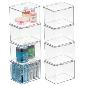 mDesign Plastic Kitchen Pantry/Fridge Storage Organizer, Hinge Lid 6 Pack, Clear - 1 of 4