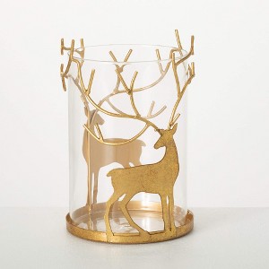 8"H Sullivans Gold Deer Pillar Candle Holder - 1 of 3