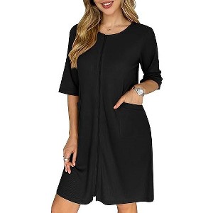 Ekouaer Zip Up Robes for Women Short Waffle Bathrobe Lightweight Knee Length Housecoat with Pockets Nightgown - 1 of 4
