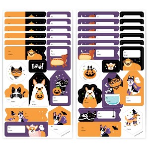 Big Dot of Happiness Halloween Pets - Assorted Cats and Dogs Party Gift Tag Labels - To and From Treat Stickers - 12 Sheets - 120 Stickers - 1 of 4