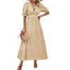 Women's V-Neck Dress Casual Puff Sleeve A-Line Maxi Dress Tie Waist Party Dress - 4 of 4