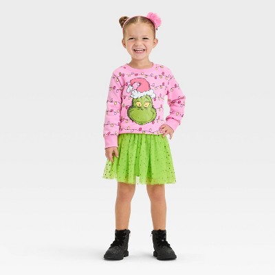 Image of Toddler Girls' The Grinch Christmas Collection 2pc Tutu and Fleece Pullover Set - Pink/Green 18M