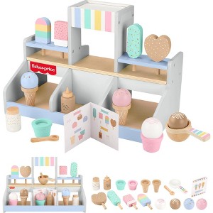 Fisher-Price Wooden Ice Cream Shop Set for Preschool Pretend Play 18pc Wooden - 1 of 4