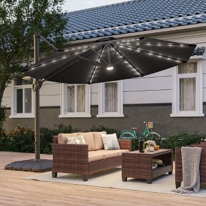 Sonkuki Outdoor 11Ft Aluminum LED Cantilever Patio Umbrella with Base for Patio Deck Garden - 1 of 4
