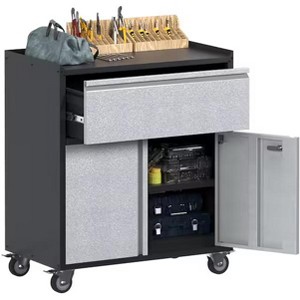 AOBABO Metal Rolling Tool Cabinet with 1 Drawer & 2 Door, Garage Cabinets in Black and Grey - 1 of 1