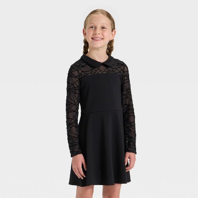 Girls' Long Sleeve Spider Web Halloween Dress - Cat & Jack™ Black