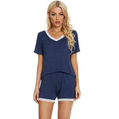 cheibear Women's Soft Shorts Sleeve Nightwear with Pockets Pajama Set 2 Pcs