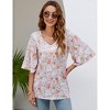 Clearlove Women's Blouse 3/4 Bell Sleeve Panel V Neck Floral Printed T- Shirts Loose Casual Tops - 2 of 4
