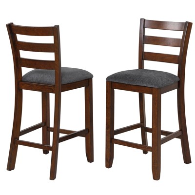 Tangkula Set of 2 Bar Stool Vintage Upholstered Dining Chair with Backrest and Footrest Brown&Gray