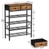 WOWLIVE 5-Tier Shoe Rack Black Metal with Wood Top Shelf and 2 Non-woven Drawers,Rustic Brown Black White - 3 of 4