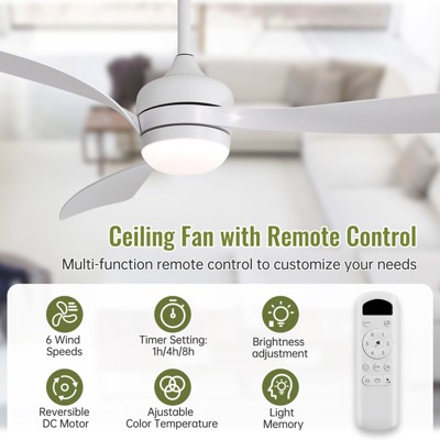 52 Inch Ceiling Fans with Lights and Remote Dimmable LED ABS Blades 6 Speeds Reversible DC Motor Noiseless Ceiling Fan for Bedroom Living Room Office
