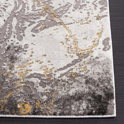 Elysian Abstract Swirl 9' x 12' Gray and Gold Synthetic Area Rug