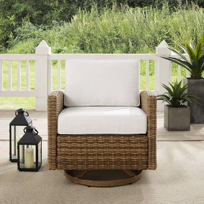Bradenton White Cushioned Weathered Brown Wicker Swivel Rocker Chair