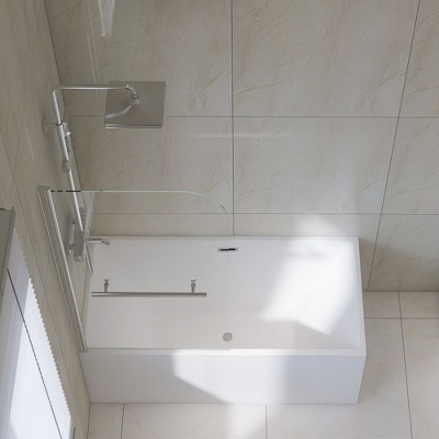 31x55in Bathtub Shower Screen, With 304 Stainless Steel Handle, Thick Transparent Tempered Glass, Safety Corner Shower Panel