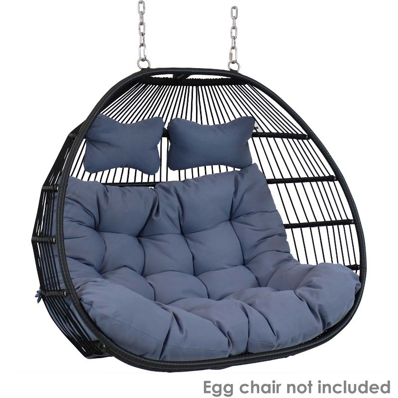 Sunnydaze Indoor/Outdoor Polyester Replacement Liza Loveseat Hanging Egg Chair Cushion with Headrest - Gray - 3pc, 5 of 9