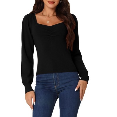 Seta T Women's Ribbed Knit Long Sleeve Sweetheart Neck Pullover Sweater