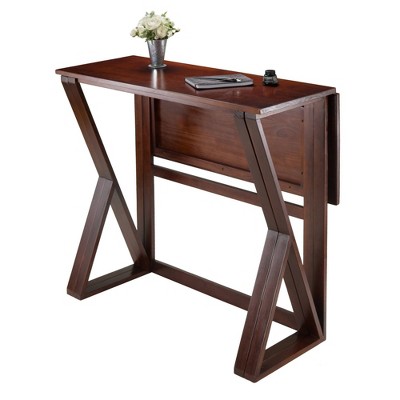 Walnut Drop Leaf Table with 2 Black Faux Leather Stools