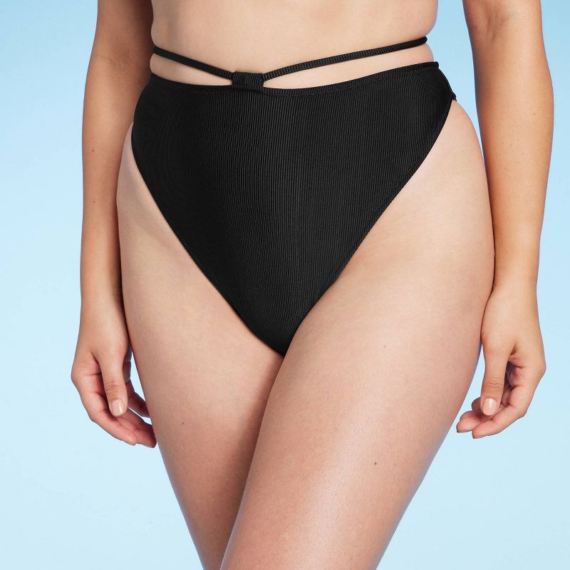 Women's Strappy Ribbed High Waist Extra High Leg Extra Cheeky Bikini Bottom - Shade & Shore™, 4 of 12