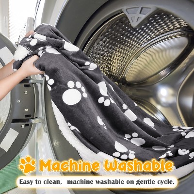 Dark Gray Paw Print Waterproof Reversible Pet Blanket