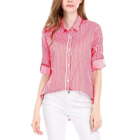 Long-sleeved Bodysuit - Red/striped - Ladies