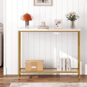Console Table, Sofa Tables Narrow Entryway Table with Glass Shelf and Metal Frame - 1 of 4