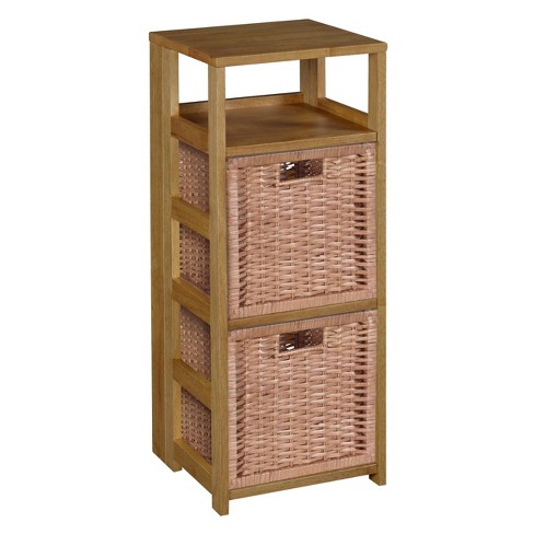 Winsome Wood Terrace 4-pc Storage Shelf with 3 Foldable Woven Baskets in Walnut and Chocolate - 92401