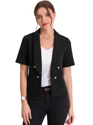 Allegra K Women's Regular Fit Shawl Collar Open Front Short Sleeve Work Office Suit Blazer