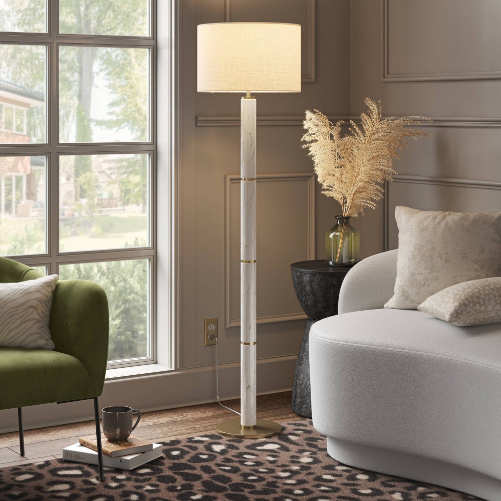 Faux Marble Stick Floor Lamp White - Threshold™: Modern Standing Lamp, Linen Shade, UL Listed