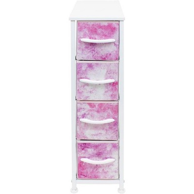 Pink Tie-Dye 4-Drawer Vertical Storage Tower with Steel Frame