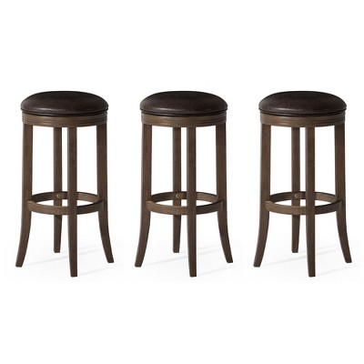 Maven Lane Eva Rotating Backless Kitchen Stool in Vegan Leather Upholstered Seat, Set of 3
