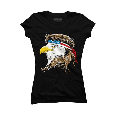 Junior's Design By Humans July 4th Eagle Mullet American Flag By corndesign T-Shirt