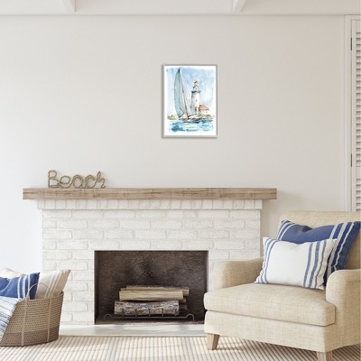 Gray Nautical Sailboat and Lighthouse Canvas Print, 16 x 20
