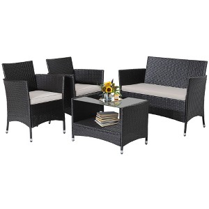 Tangkula 4PCS Outdoor Sofa Set Patio Rattan Wicker Conversation Set w/ Coffee Table - 1 of 4