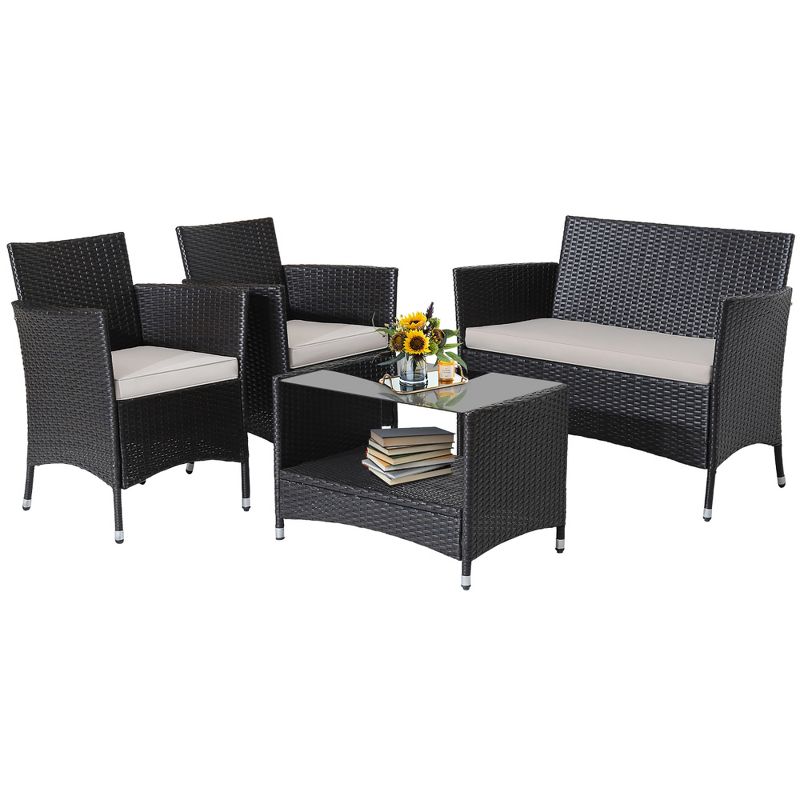 Tangkula 4PCS Outdoor Sofa Set Patio Rattan Wicker Conversation Set w/ Coffee Table, 1 of 11