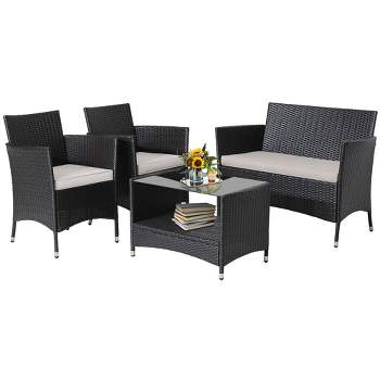 Tangkula 4PCS Outdoor Sofa Set Patio Rattan Wicker Conversation Set w/ Coffee Table