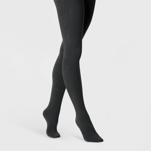 Women's Flat Knit Fleece Lined Tights - A New Day™ Black 1X