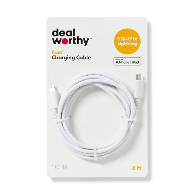 8' Lightning to USB-C Charging Cable - dealworthy™ White