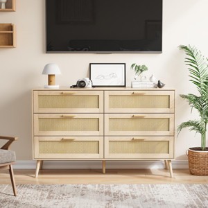 KTMBDW Rattan 6 Drawers Chest of Dressers, Modern 6 Drawer Dresser, Chest of Drawers Storage Cabinet for Living Room, Bedroom, Hallway - 1 of 4