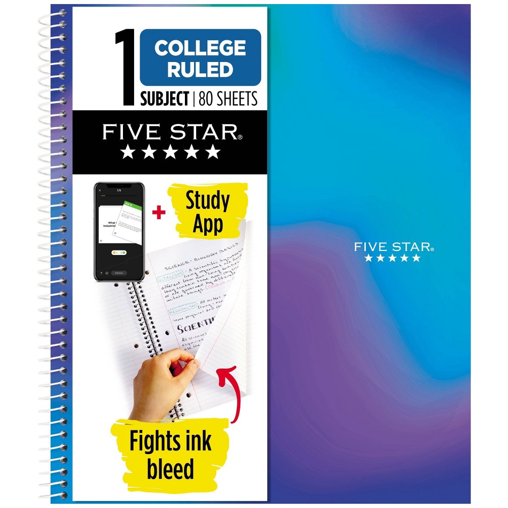 Five Star 80 Sheets College Ruled Notebook Technicolor Tidal set of 7
