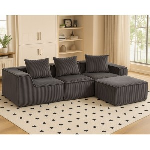 CAVINAS Comfy Corduroy Sofa with 4 Seaters,U Shape Sectional Sofa with All-Compressed Design,Sofa Couch for Living Room Furniture,Orange - 1 of 4