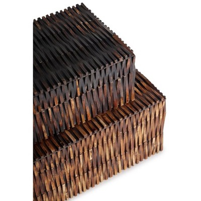 Winston Set of 2 Brown Carved Bone Decorative Boxes