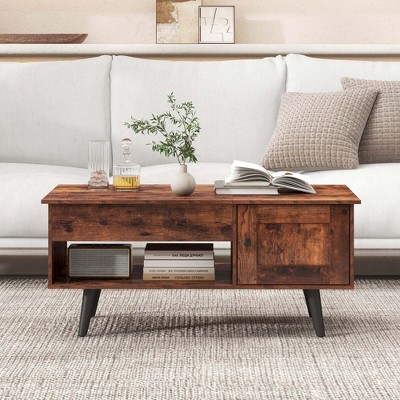 Rustic Brown Wood Lift-Top Coffee Table with Storage