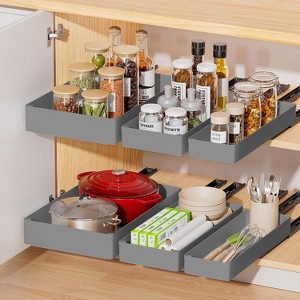 Gray Sliding Drawer for Pots & Pans - An expandable, heavy-duty pull-out organizer with peel-and-stick adhesive. - 1 of 4