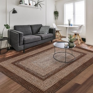 coucheta 6x9 Area Rug, Washable Braided Rug for Living Room, Vintage Print Carpet, Low Pile Non-Shedding Kitchen Rugs with Non Slip,Brown - 1 of 4